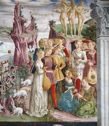 Der Triumph der Venus: April aus dem Saal der Monate, Detail einer Musikergruppe, ca. 1467-70
